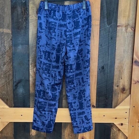 H by Halston blue patterned pull on elastic waistband slim pants w/pockets sz 8 - Picture 3 of 5